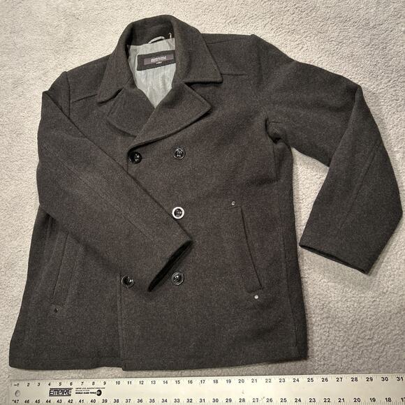 Kenneth Cole Reaction Men's Gray Double Breast Wool Blend Pea Coat - Size XL - Picture 2 of 12